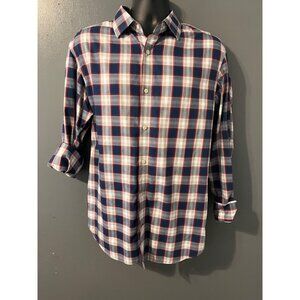 Banana Republic Mens Non-Iron Slim Fit Plaid Button-Up Shirt L Red/Blue